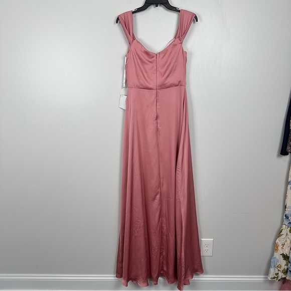 DESSY COLLECTION 3108 SATIN OFF-THE-SHOULDER FLOUNCE EMPIRE GOWN DESERT ROSE - Picture 8 of 11